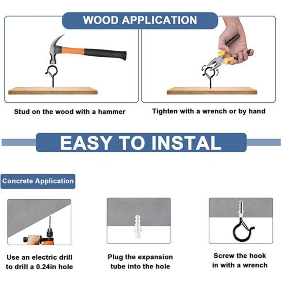 20 PCS Q Hanger Hooks with Safety Buckle, Windproof Screw Hooks 2.2 ", Black - Picture 5 of 7